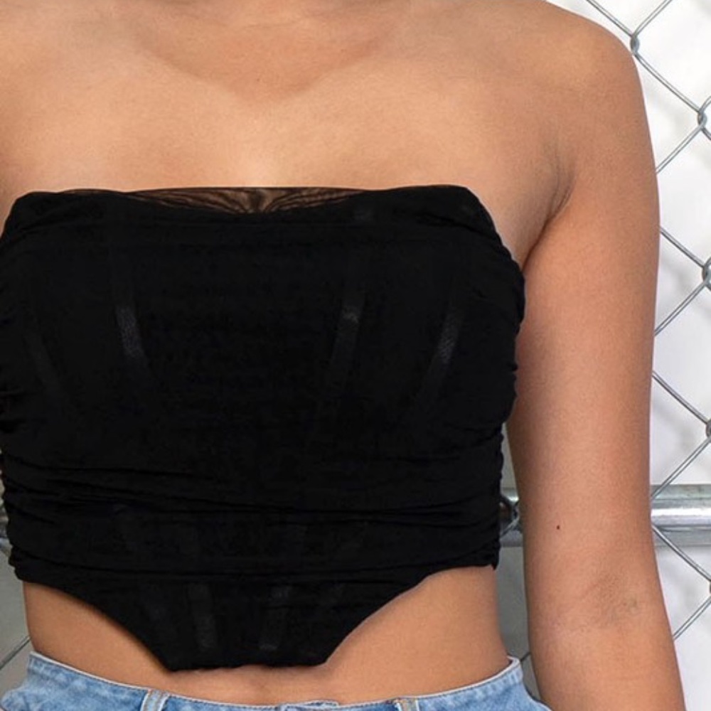 Sexy Sweetheart Mesh Bustier Crop Top - Black